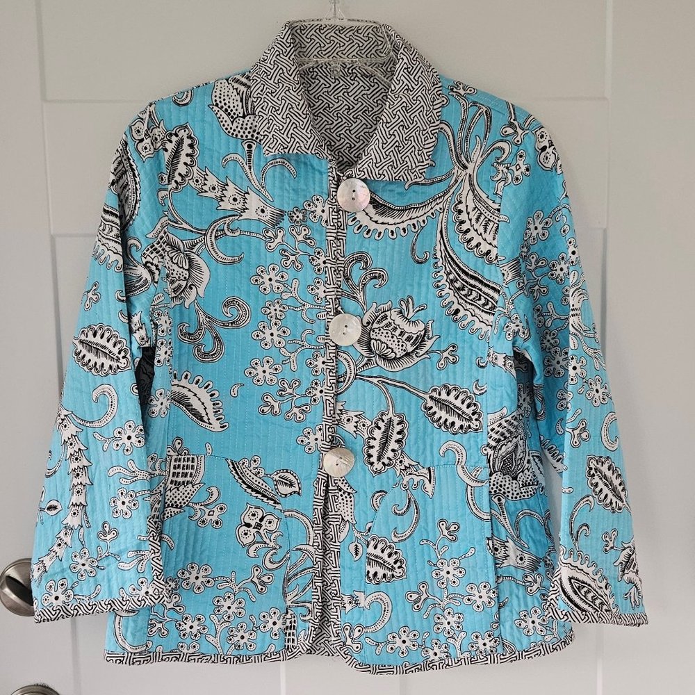 Patty Kim Quilted Reversable Jacket w/ large Mother of Pearl Buttons size  XS